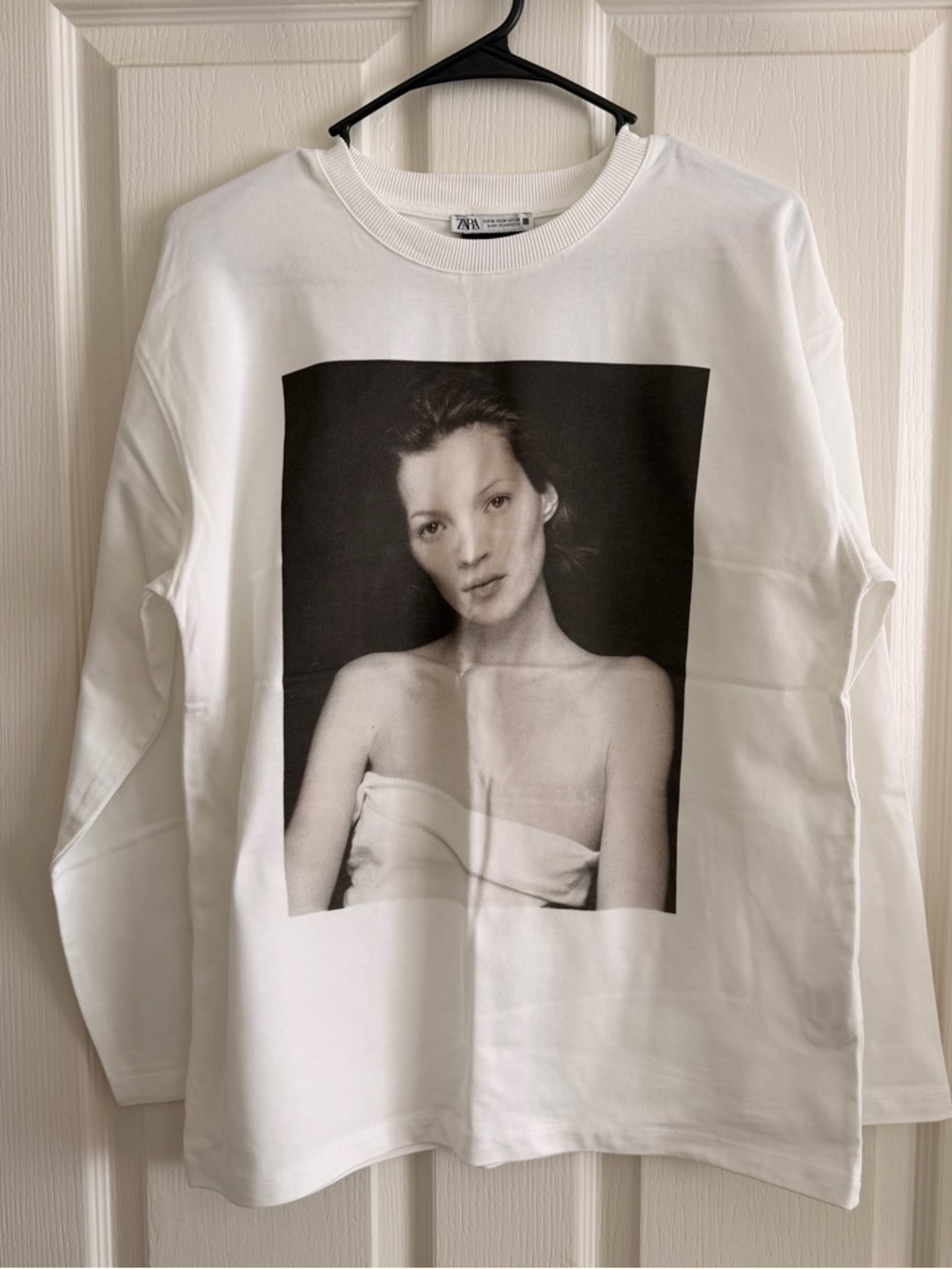 Zara White Long Sleeve Photo Print Tee Kate Moss